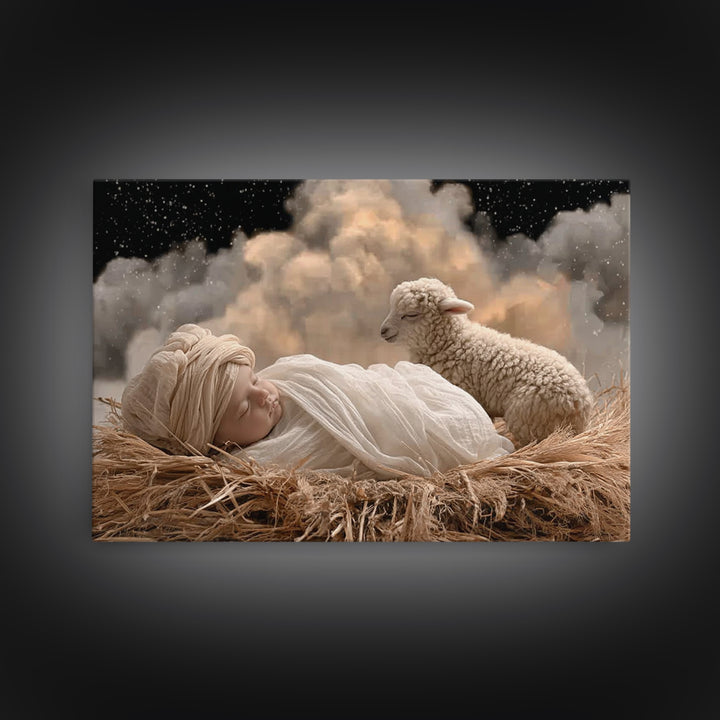 Starry Manger Peace, Framed Canvas Print, Christian Christmas Art, Christian Art Canvas, Christian Wall Art, Moody Christmas Art