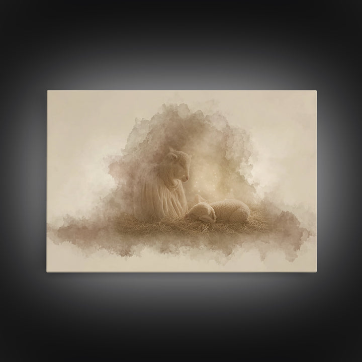 Heaven’s Gentle Watch | Framed Canvas Print | Christian Wall Art | Christmas Art | Christian Art Canvas | Christian Christmas