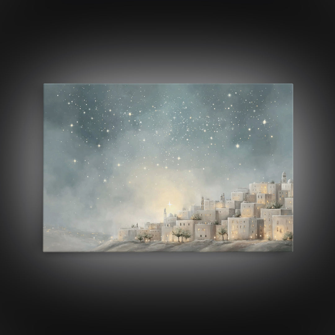 Bethlehem Nightfall – Framed Canvas Print – Christian Art Canvas – Christian Wall Art – Christmas Art – Christian Christmas Art