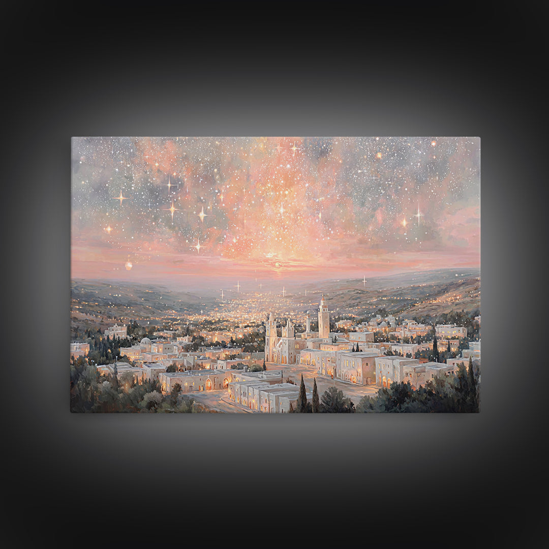 Bethlehem Starrise, Framed Canvas Print, Christian Wall Art, Christian Christmas Art, Christian Art Canvas, Christmas Art