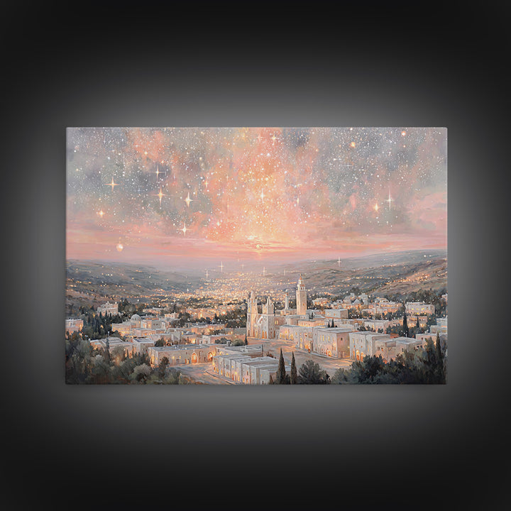 Bethlehem Starrise, Framed Canvas Print, Christian Wall Art, Christian Christmas Art, Christian Art Canvas, Christmas Art