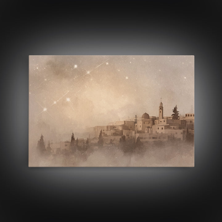 Sacred Dawn Over Bethlehem – Framed Canvas Print – Christian Art Canvas – Christian Wall Art – Christmas Art – Christian Christmas Art