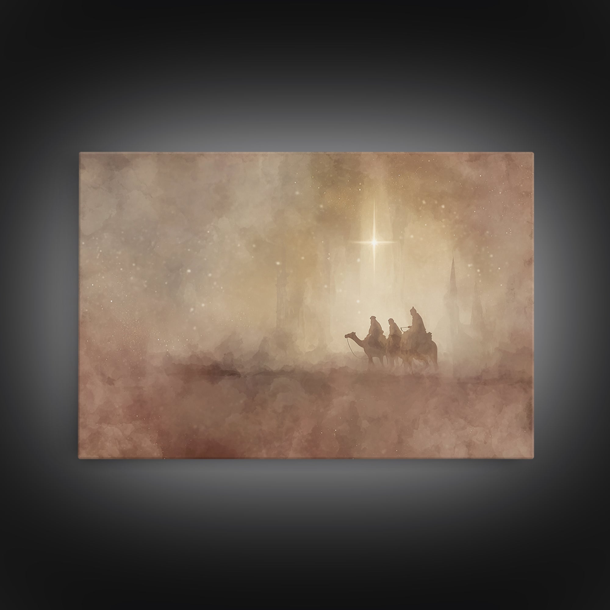 Wisemen In The Mist, Framed Canvas Print, Christian Christmas Art, Christian Art Canvas, Christmas Art, Christian Wall Art