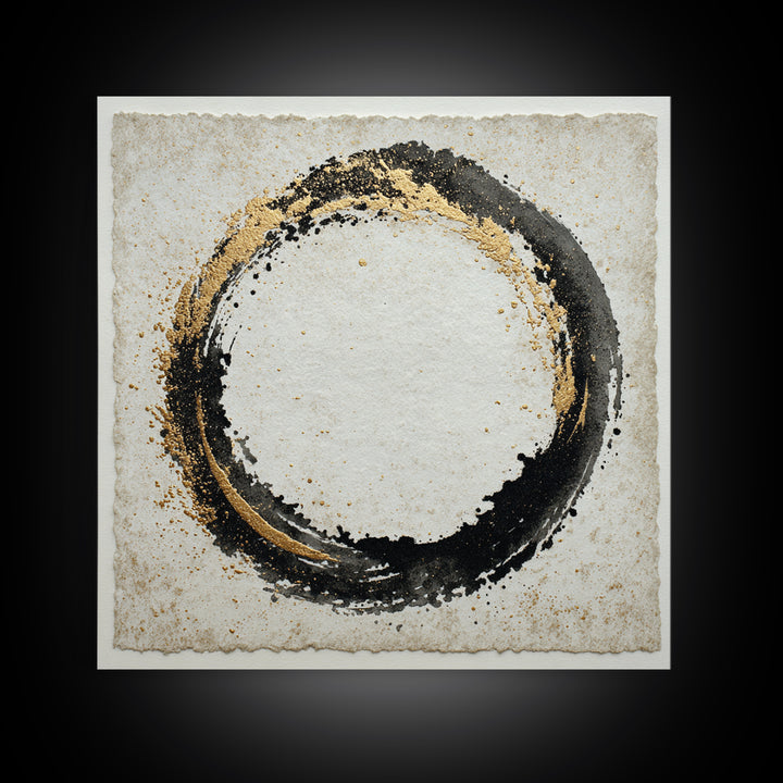 Japanese Brush Mark Circle Framed Canvas Print, Calligraphy Art, Spiritual Wall Art, Living Room Decor, Fine Art, Script, CAL-1x1-100