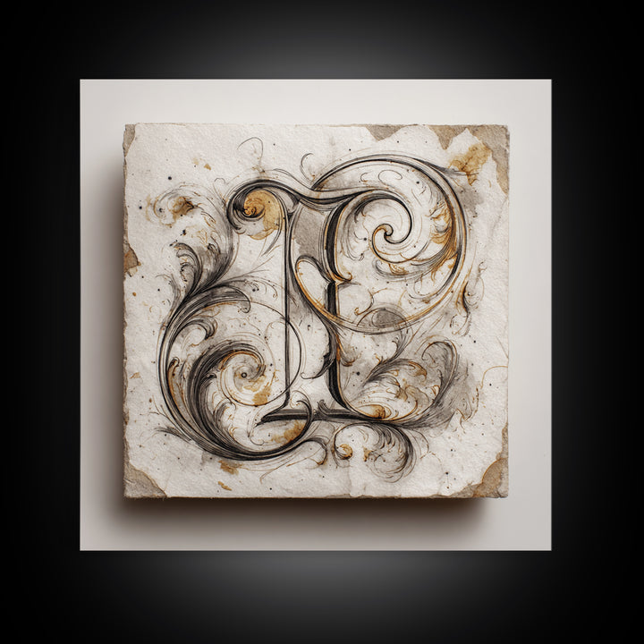 Baroque Scrollwork Made from Looping Pen Strokes Framed Canvas Print, Calligraphy Art, Wall Decor, Living Room Decor, Script, CAL-1x1-12