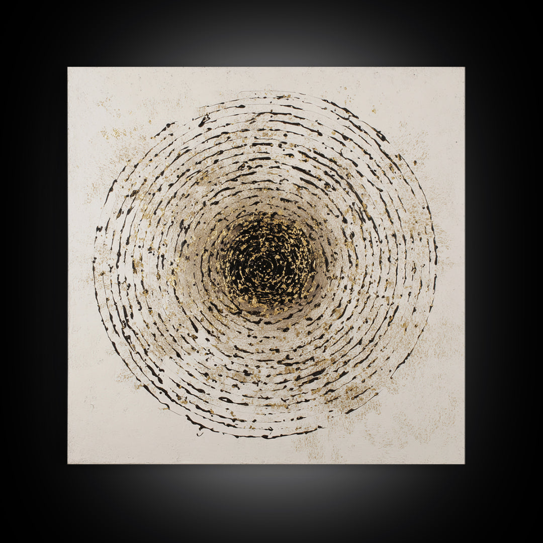 Gold Leaf Calligraphic Spiral on Plaster Surface Canvas Print, Calligraphy Art, Modern Art, Living Room Decor, Fine Art, Script, CAL-1x1-14