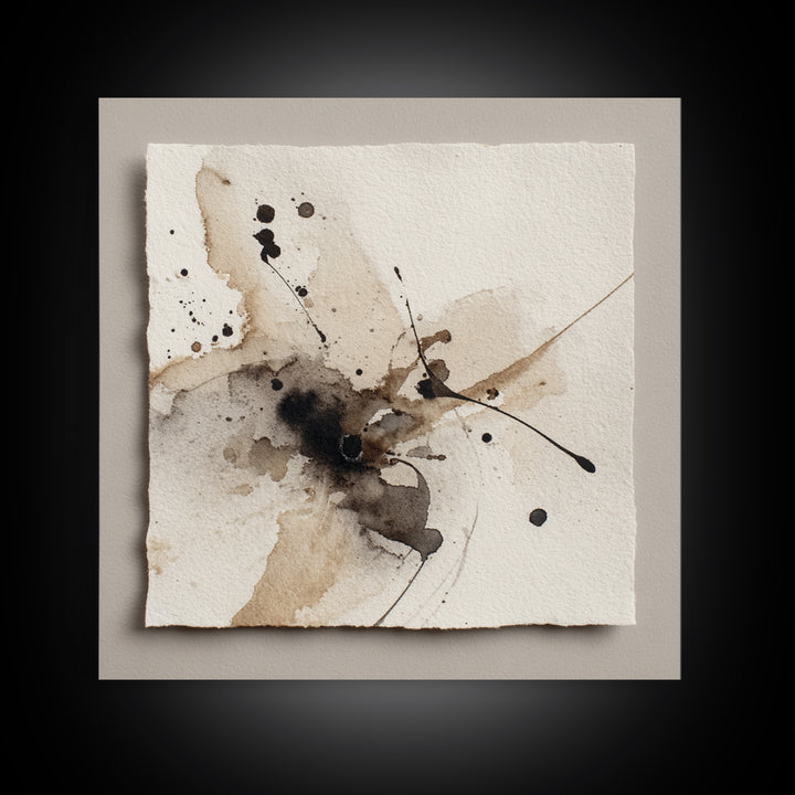 Ink Splatter and Long Brushstroke Composition Framed Canvas Print, Calligraphy Art, Modern Wall Art, Living Room Decor, Script, CAL-1x1-16