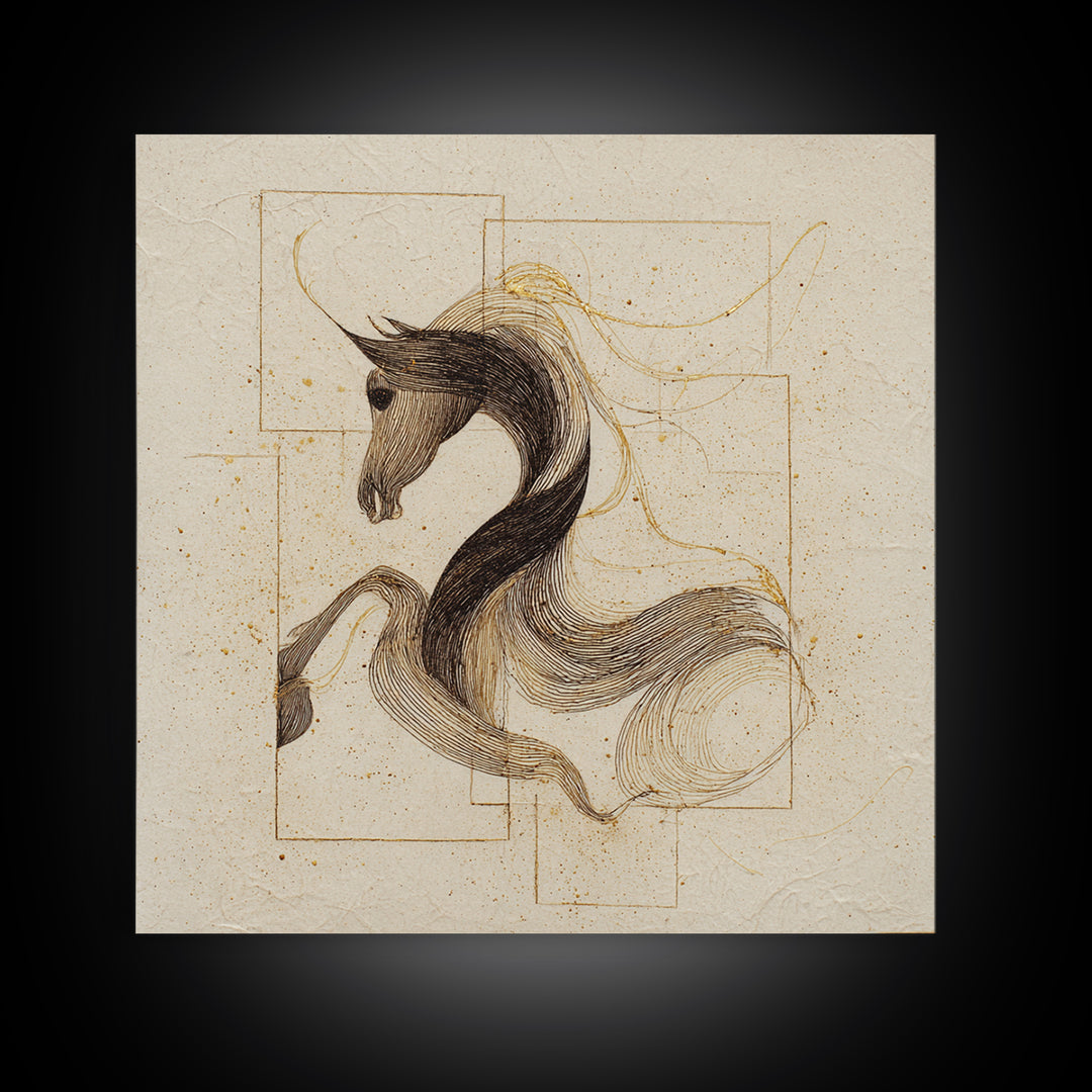 Calligraphic Horse Silhouette Made from One Line Canvas Print, Calligraphy Art, Digital Download Art, Living Room Decor, Script, CAL-1x1-17