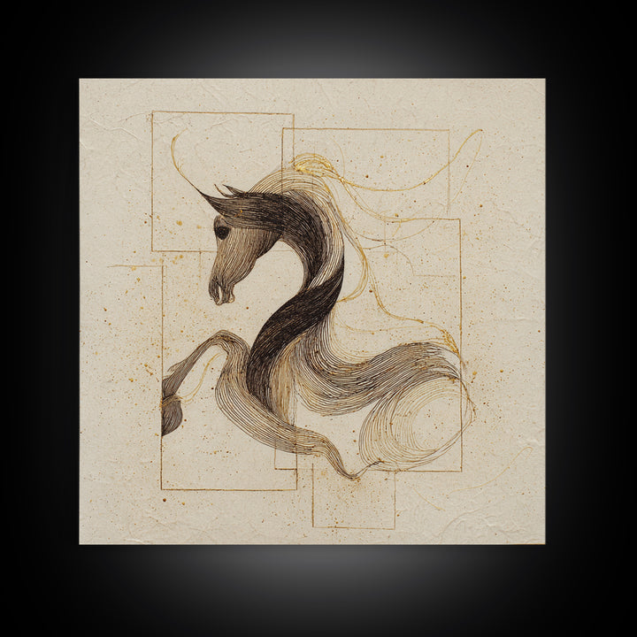 Calligraphic Horse Silhouette Made from One Line Canvas Print, Calligraphy Art, Digital Download Art, Living Room Decor, Script, CAL-1x1-17