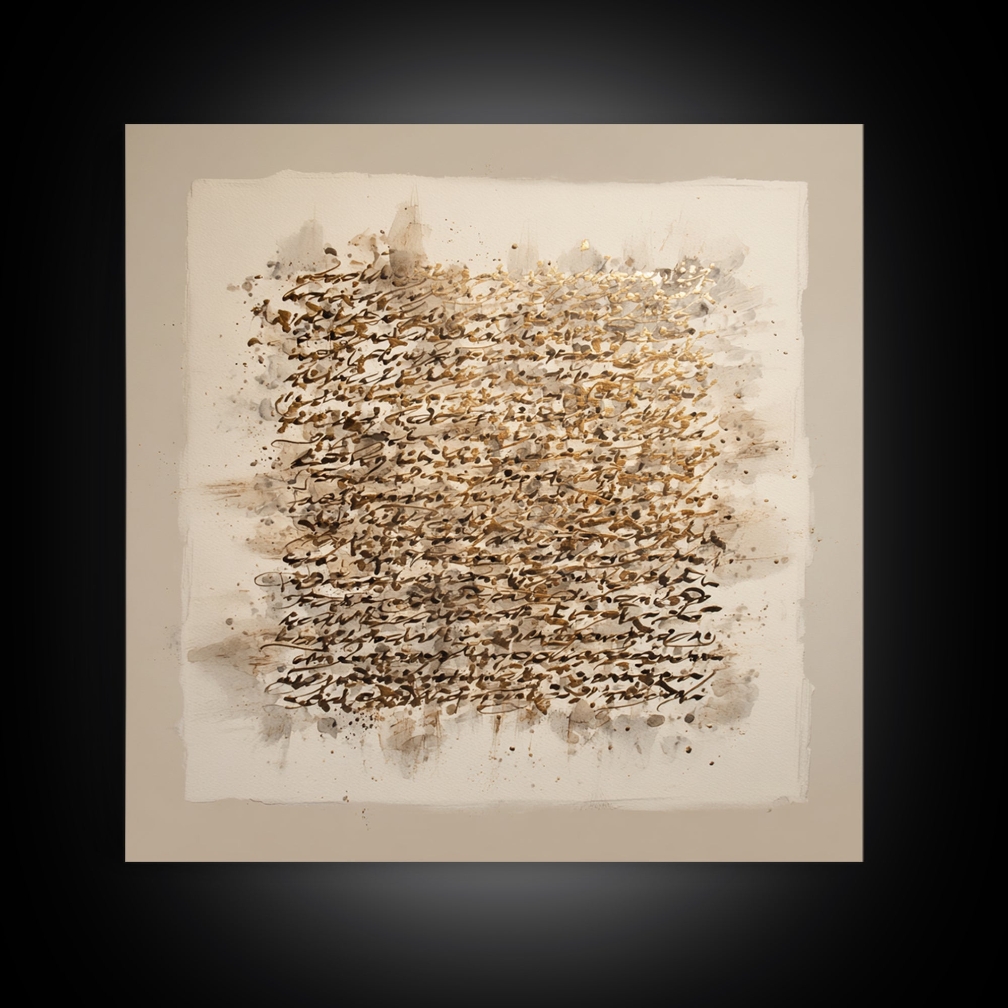 Abstract Gold Calligraphic Strokes on Ivory Paper Canvas Print, Calligraphy Art, Bedroom Wall Decor, Living Room Decor, Script, CAL-1x1-2