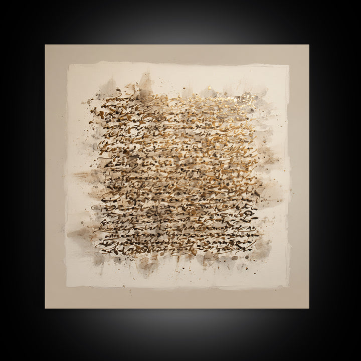 Abstract Gold Calligraphic Strokes on Ivory Paper Canvas Print, Calligraphy Art, Bedroom Wall Decor, Living Room Decor, Script, CAL-1x1-2