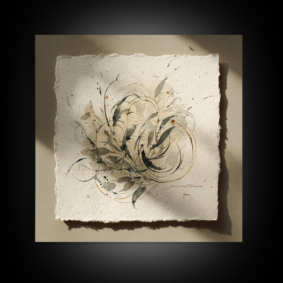 Botanical Calligraphy Pattern Canvas Print, Calligraphy Art, Living Room Wall Art, Living Room Decor, Fine Art, Script, CAL-1x1-22
