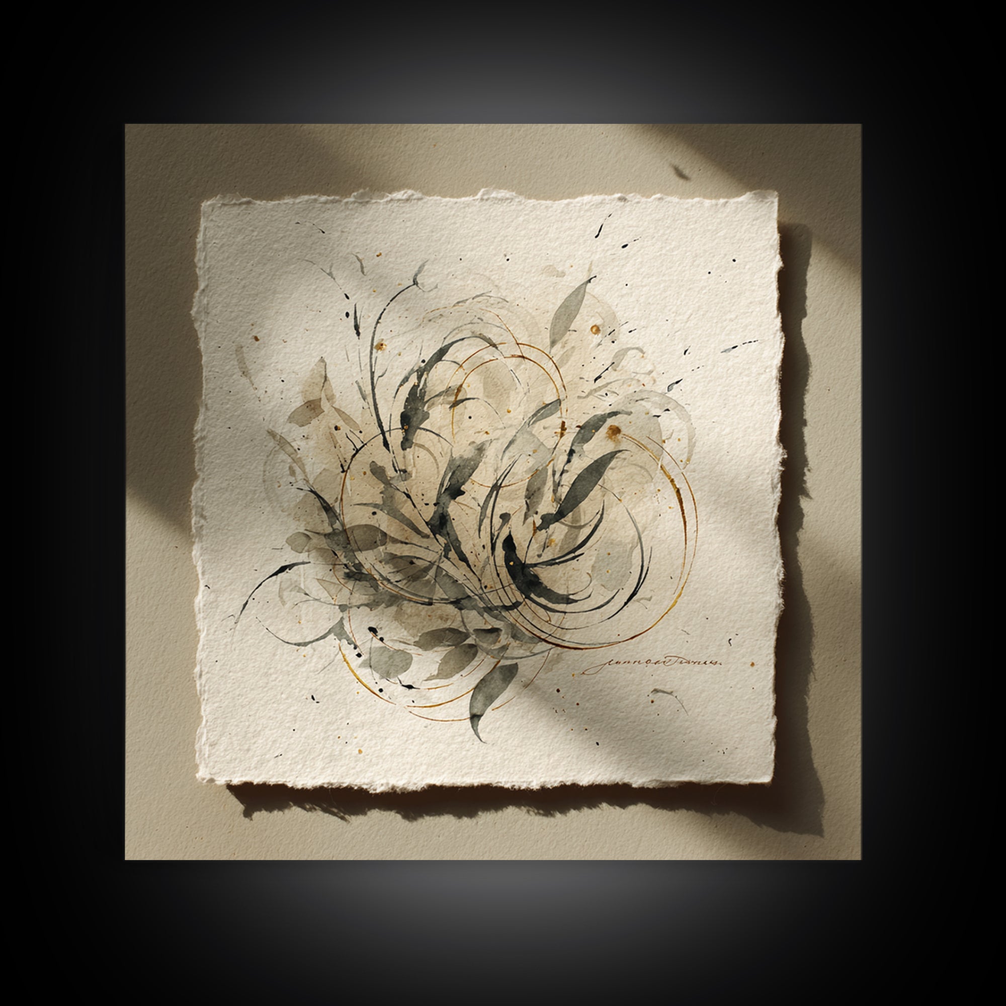 Botanical Calligraphy Pattern Canvas Print, Calligraphy Art, Living Room Wall Art, Living Room Decor, Fine Art, Script, CAL-1x1-22