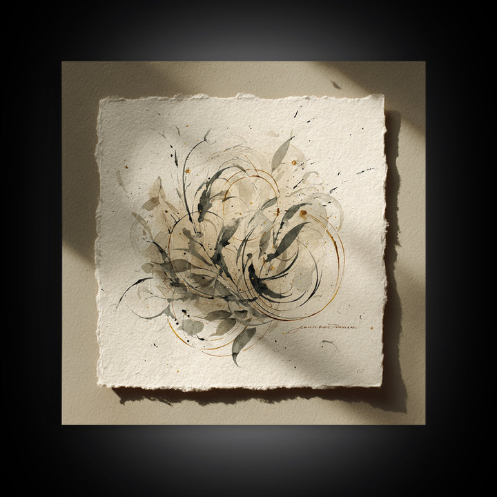 Botanical Calligraphy Pattern Canvas Print, Calligraphy Art, Living Room Wall Art, Living Room Decor, Fine Art, Script, CAL-1x1-22