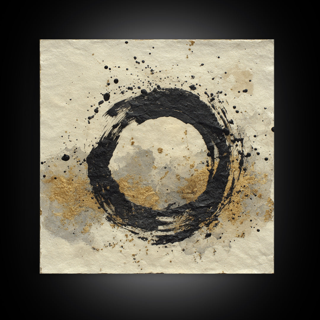 Japanese Brush Mark Circle Framed Canvas Print, Calligraphy Art, Print, Living Room Decor, Fine Art, Script, Custom Art, CAL-1x1-28