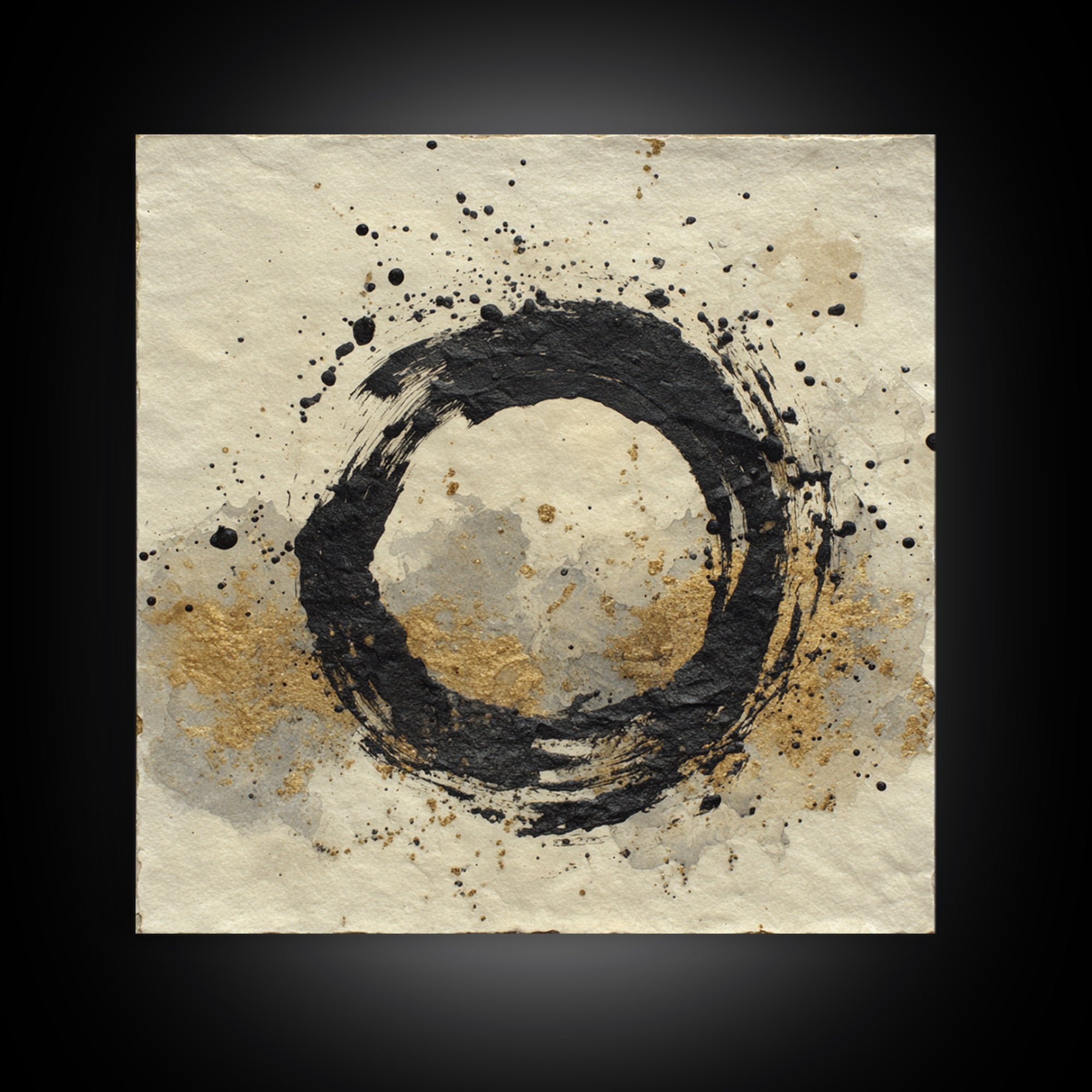 Japanese Brush Mark Circle Framed Canvas Print, Calligraphy Art, Print, Living Room Decor, Fine Art, Script, Custom Art, CAL-1x1-28