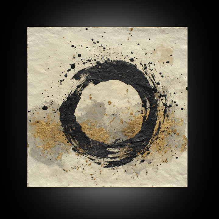 Japanese Brush Mark Circle Framed Canvas Print, Calligraphy Art, Print, Living Room Decor, Fine Art, Script, Custom Art, CAL-1x1-28