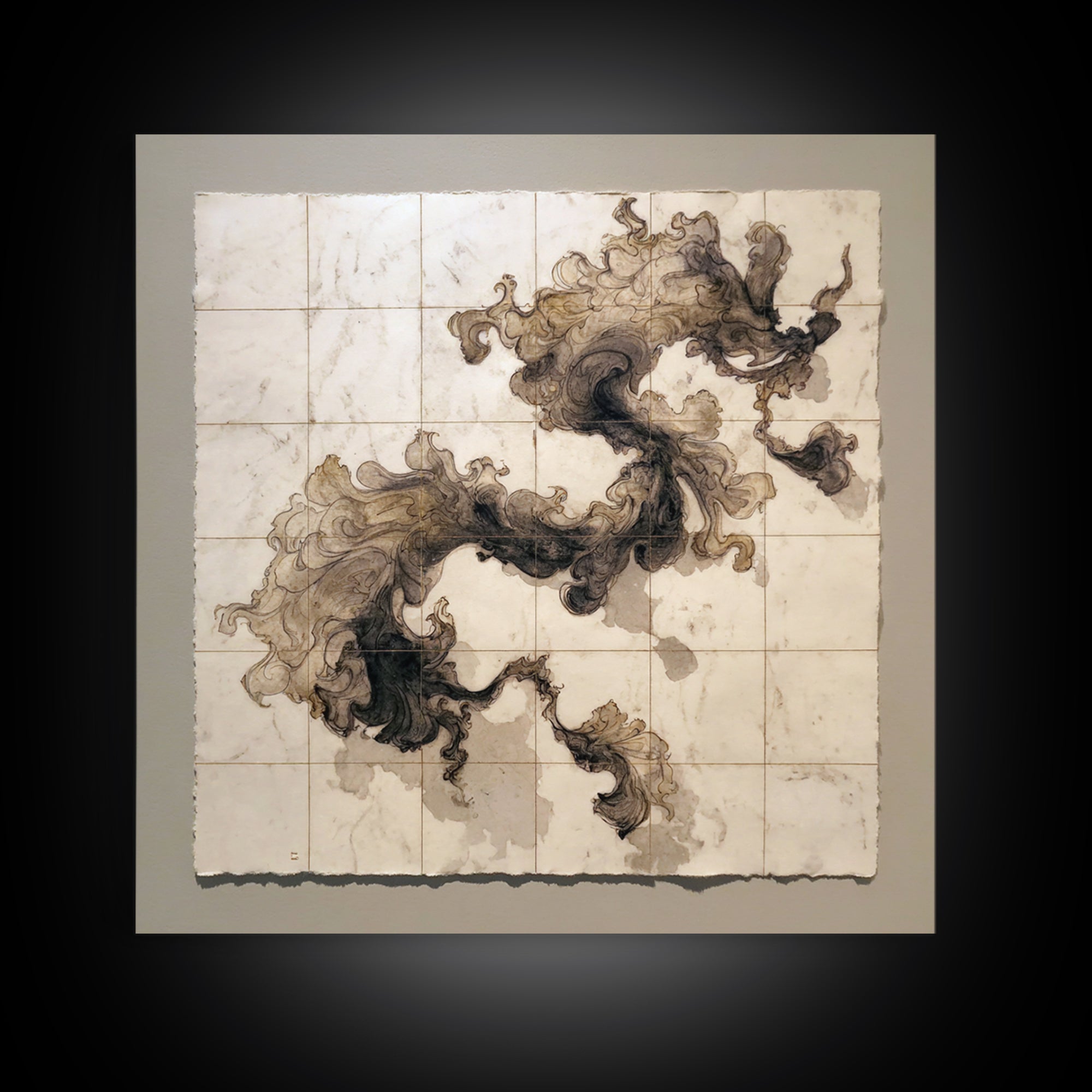 Ink Wash Dragon Curve Framed Canvas Print, Calligraphy Art, Statement Artwork, Living Room Decor, Fine Art, Script, Wall Decor, CAL-1x1-33