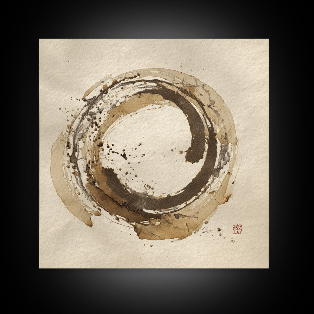 Japanese Brush Mark Circle Canvas Print, Calligraphy Art, Home Decor, Living Room Decor, Fine Art, Script, Wall Art Print, CAL-1x1-4