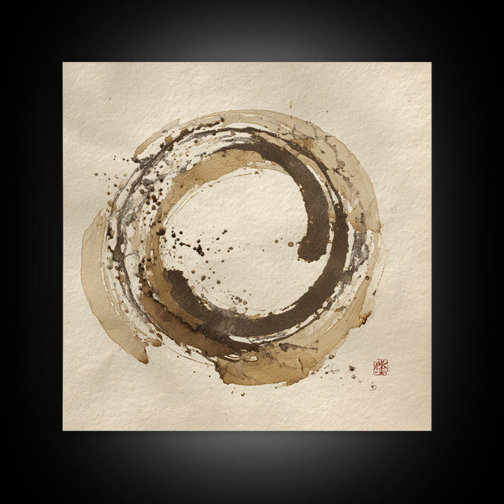Japanese Brush Mark Circle Canvas Print, Calligraphy Art, Home Decor, Living Room Decor, Fine Art, Script, Wall Art Print, CAL-1x1-4