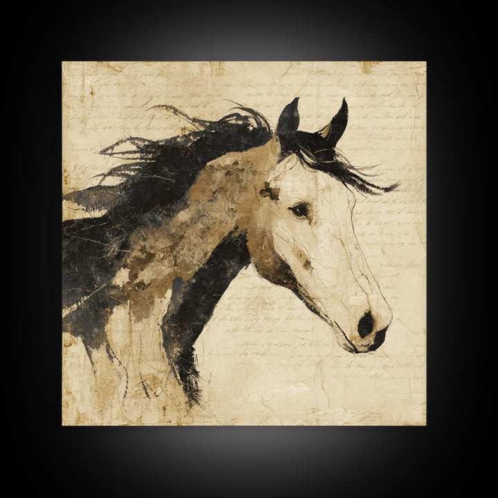 Calligraphic Horse Silhouette Made from One Line Canvas Print, Calligraphy Art, Gallery Decor, Living Room Decor, Script, CAL-1x1-41