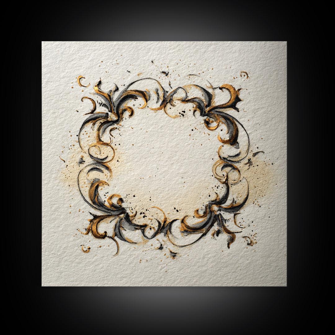 Ornamental Frame of Flourished Pen Curves Framed Canvas Print, Calligraphy Art, Minimalist Wall Art, Living Room Decor, Script, CAL-1x1-42
