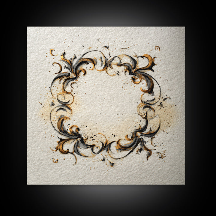 Ornamental Frame of Flourished Pen Curves Framed Canvas Print, Calligraphy Art, Minimalist Wall Art, Living Room Decor, Script, CAL-1x1-42