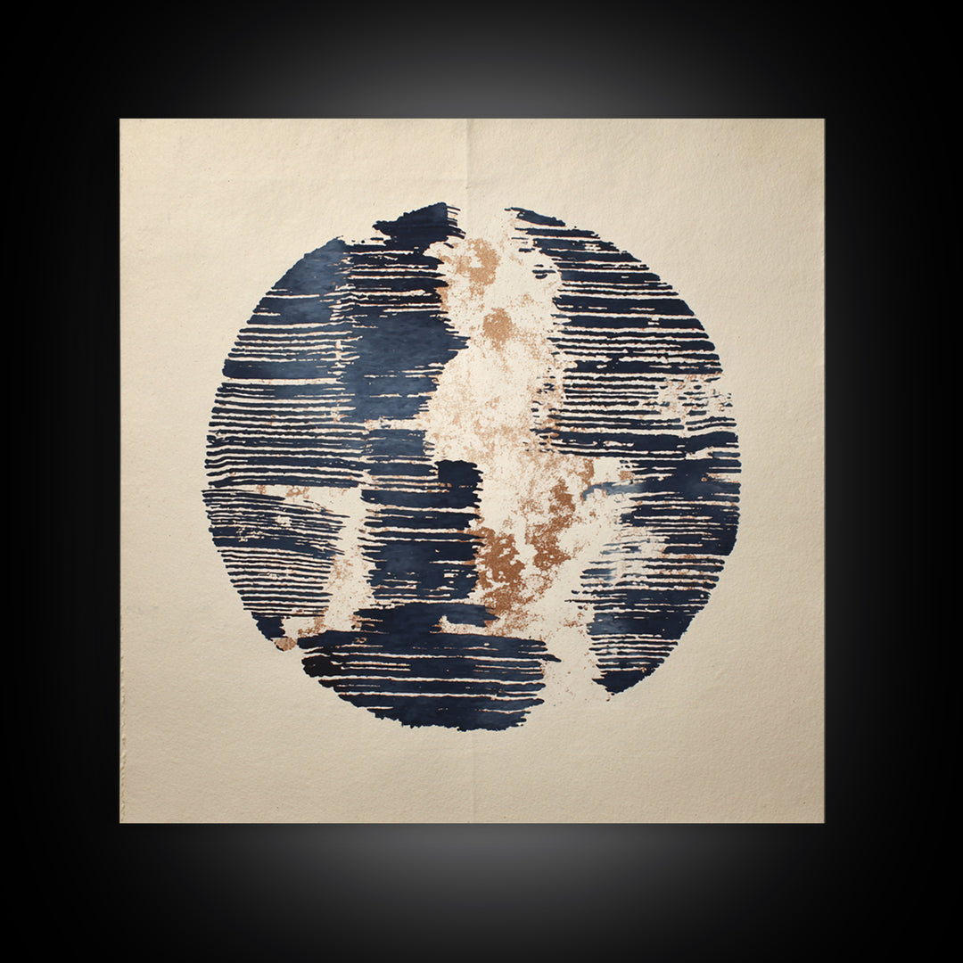 Layered Copper Ink Strokes on Dark Navy Canvas Print, Calligraphy Art, Digital Download Art, Living Room Decor, Script, CAL-1x1-54