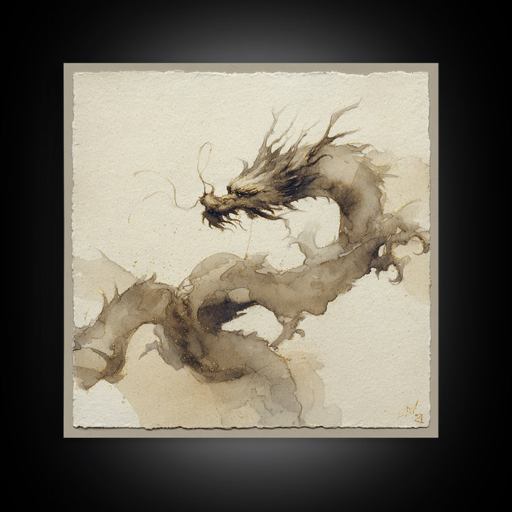 Ink Wash Dragon Curve Framed Canvas Print, Calligraphy Art, Statement Artwork, Living Room Decor, Fine Art, Script, Wall Decor, CAL-1x1-57