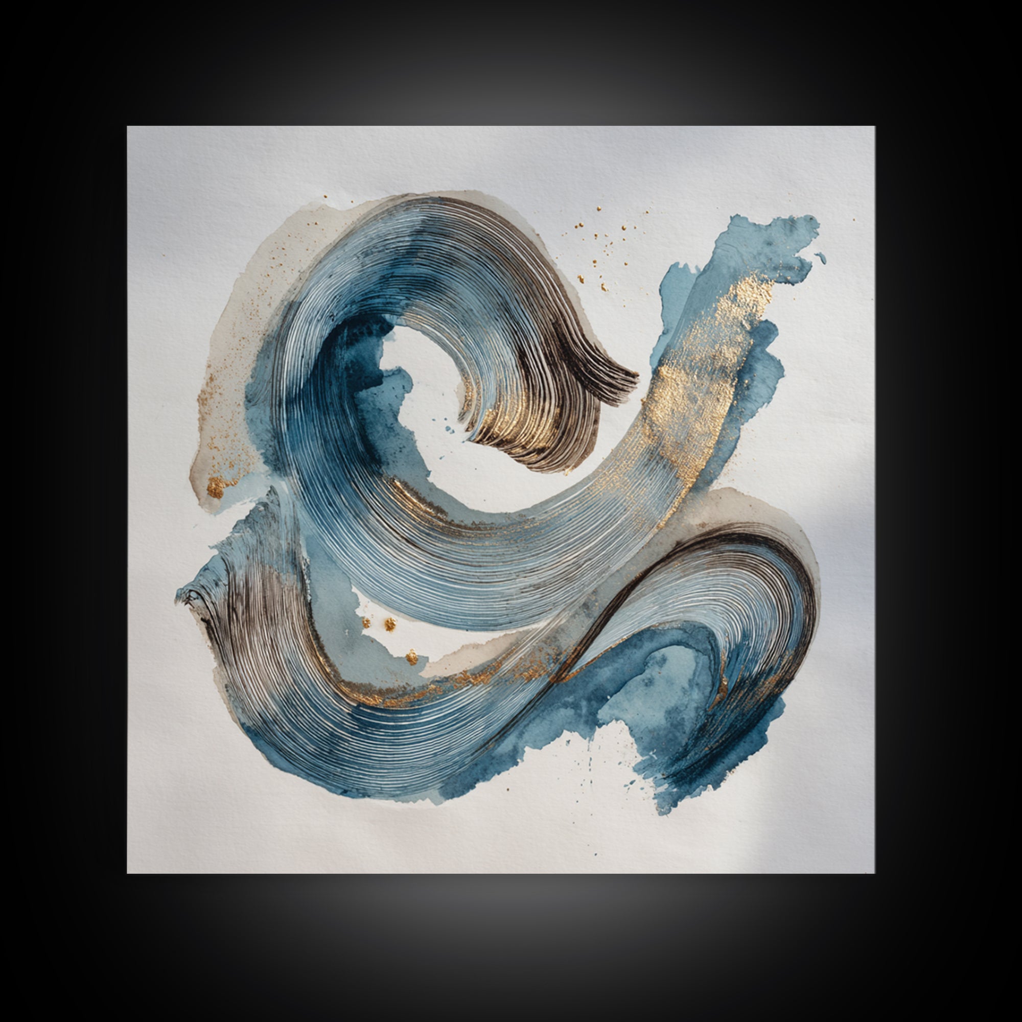 Modern Calligraphy Wave Framed Canvas Print, Calligraphy Art, Japanese Decor, Living Room Decor, Fine Art, Script, Art Print, CAL-1x1-58