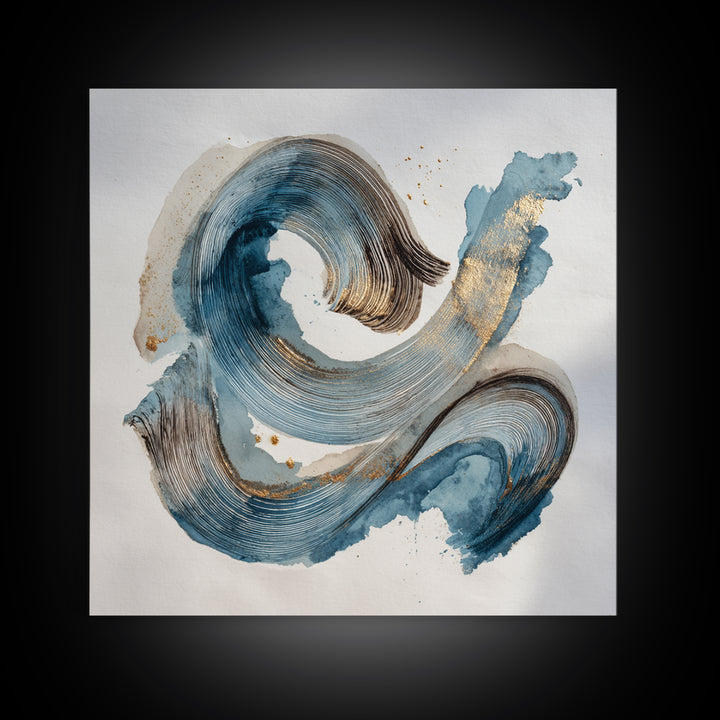 Modern Calligraphy Wave Framed Canvas Print, Calligraphy Art, Japanese Decor, Living Room Decor, Fine Art, Script, Art Print, CAL-1x1-58