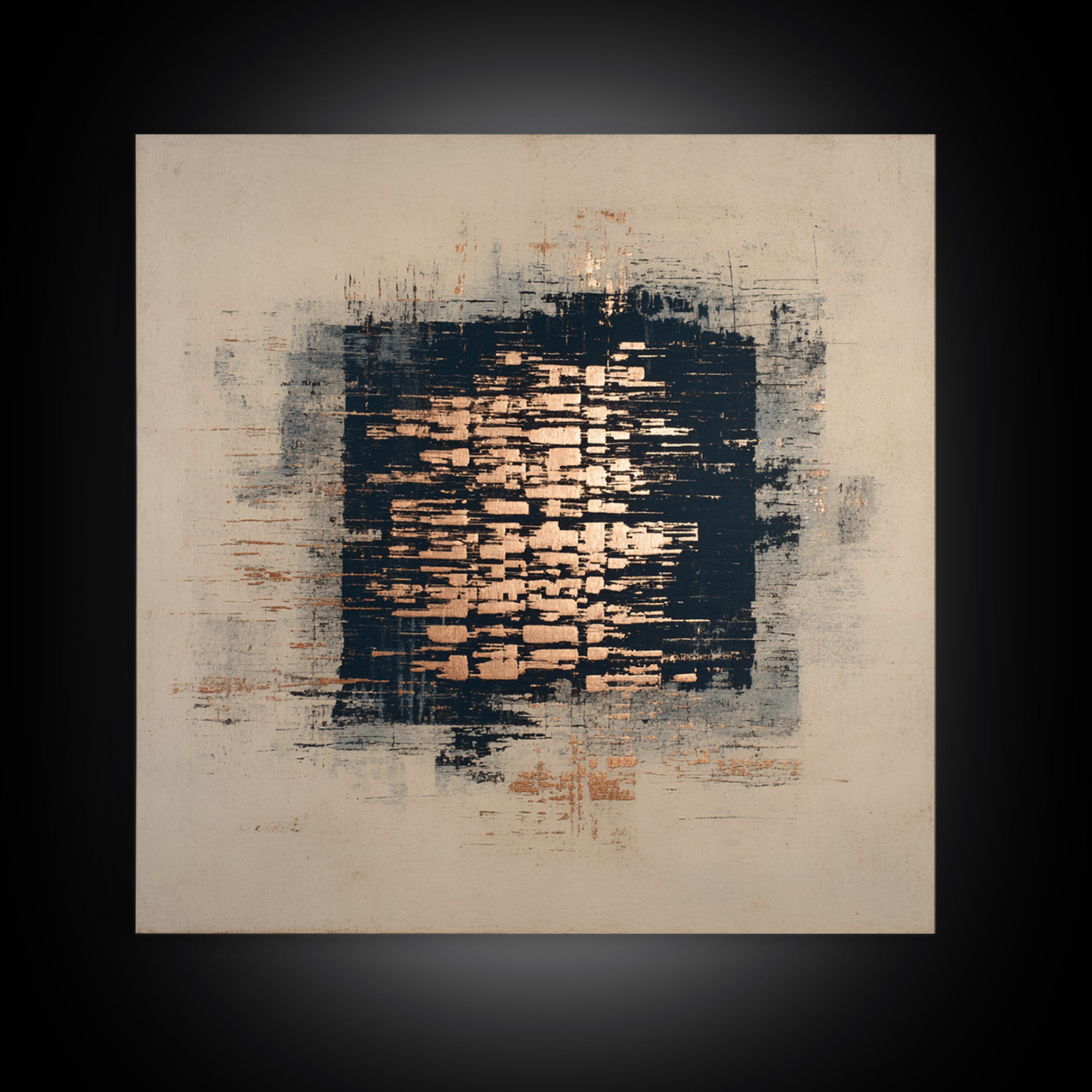 Layered Copper Ink Strokes on Dark Navy Framed Canvas Print, Calligraphy Art, Custom Art, Living Room Decor, Fine Art, Script, CAL-1x1-6