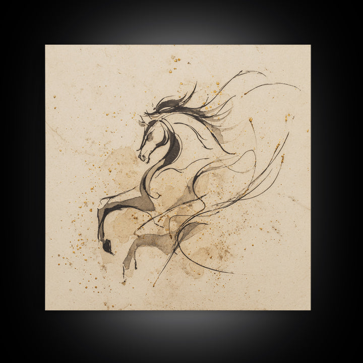 Calligraphic Horse Silhouette Made from One Line Canvas Print, Calligraphy Art, Gallery Decor, Living Room Decor, Script, CAL-1x1-65