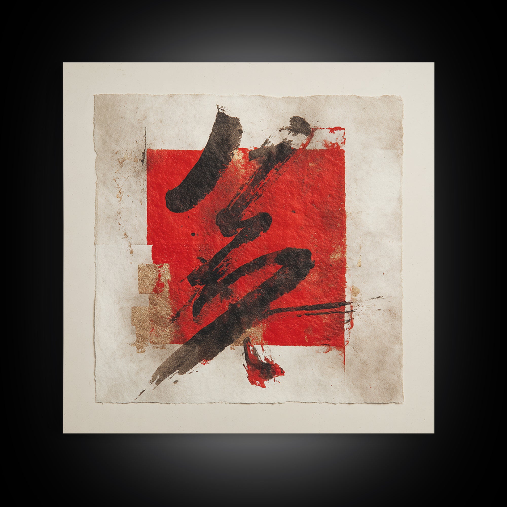 Bold Red Brushstroke Seal Abstraction Framed Canvas Print, Calligraphy Art, Gallery Decor, Living Room Decor, Fine Art, Script, CAL-1x1-67