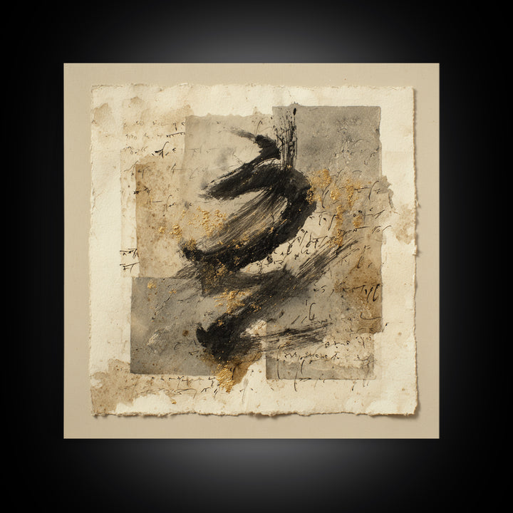 Abstract Prayer Flag of Brush Marks Framed Canvas Print, Calligraphy Art, Japanese Decor, Living Room Decor, Fine Art, Script, CAL-1x1-71