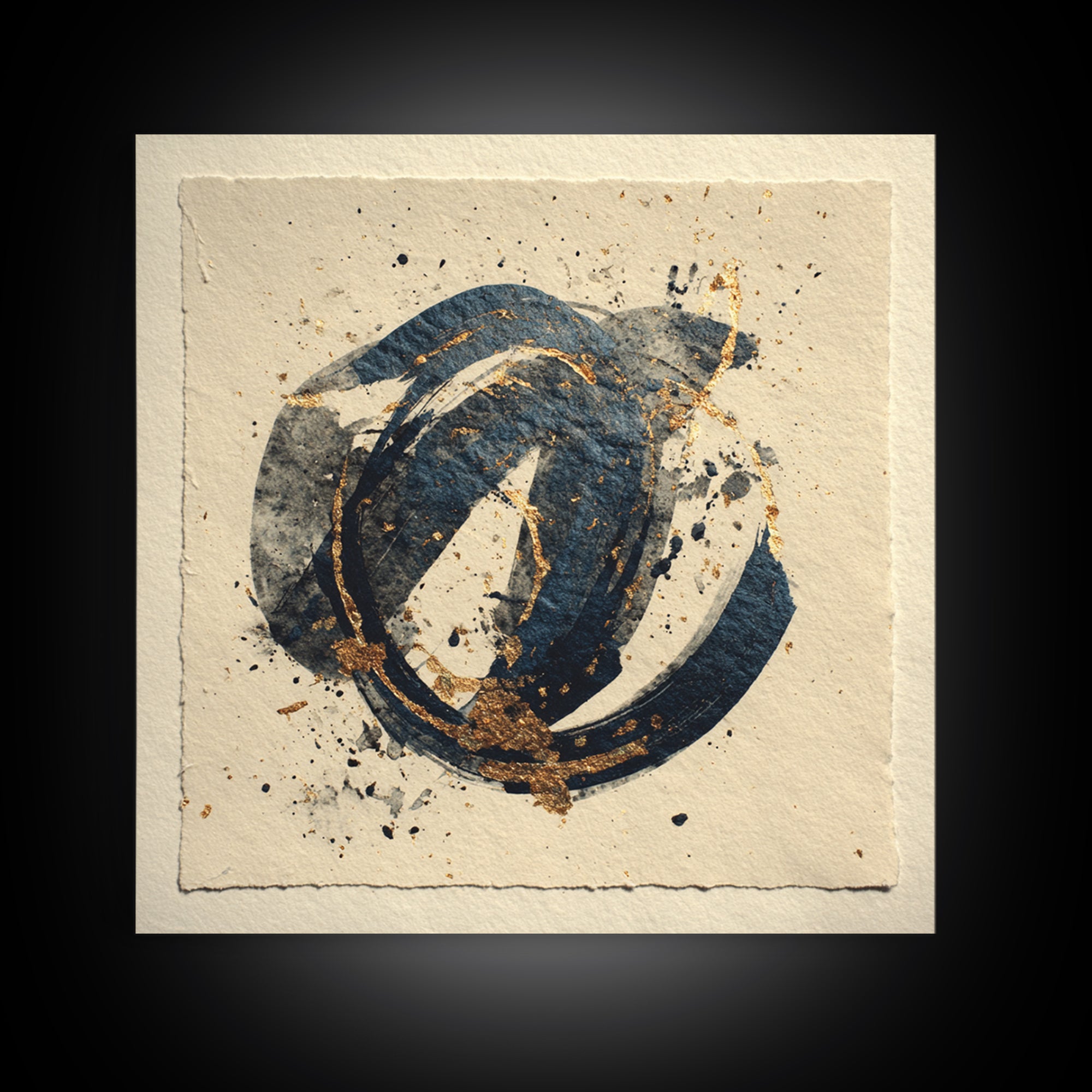 Layered Copper Ink Strokes on Dark Navy Framed Canvas Print, Calligraphy Art, Gallery Decor, Living Room Decor, Script, CAL-1x1-78