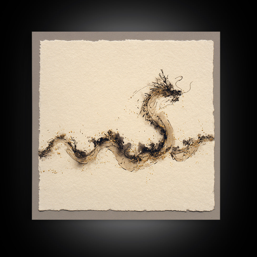 Ink Wash Dragon Curve Canvas Print, Calligraphy Art, Textured Painting, Living Room Decor, Fine Art, Script, Printable Wall Art, CAL-1x1-81