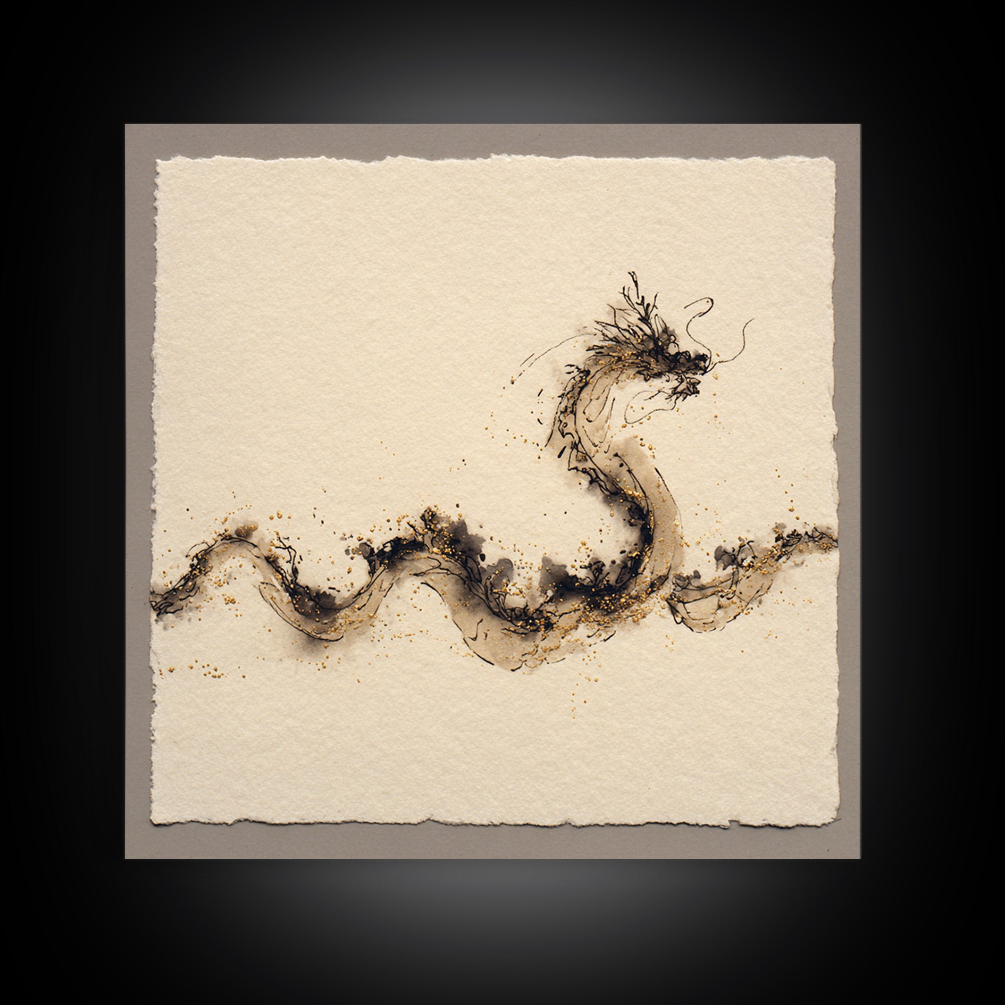 Ink Wash Dragon Curve Canvas Print, Calligraphy Art, Textured Painting, Living Room Decor, Fine Art, Script, Printable Wall Art, CAL-1x1-81