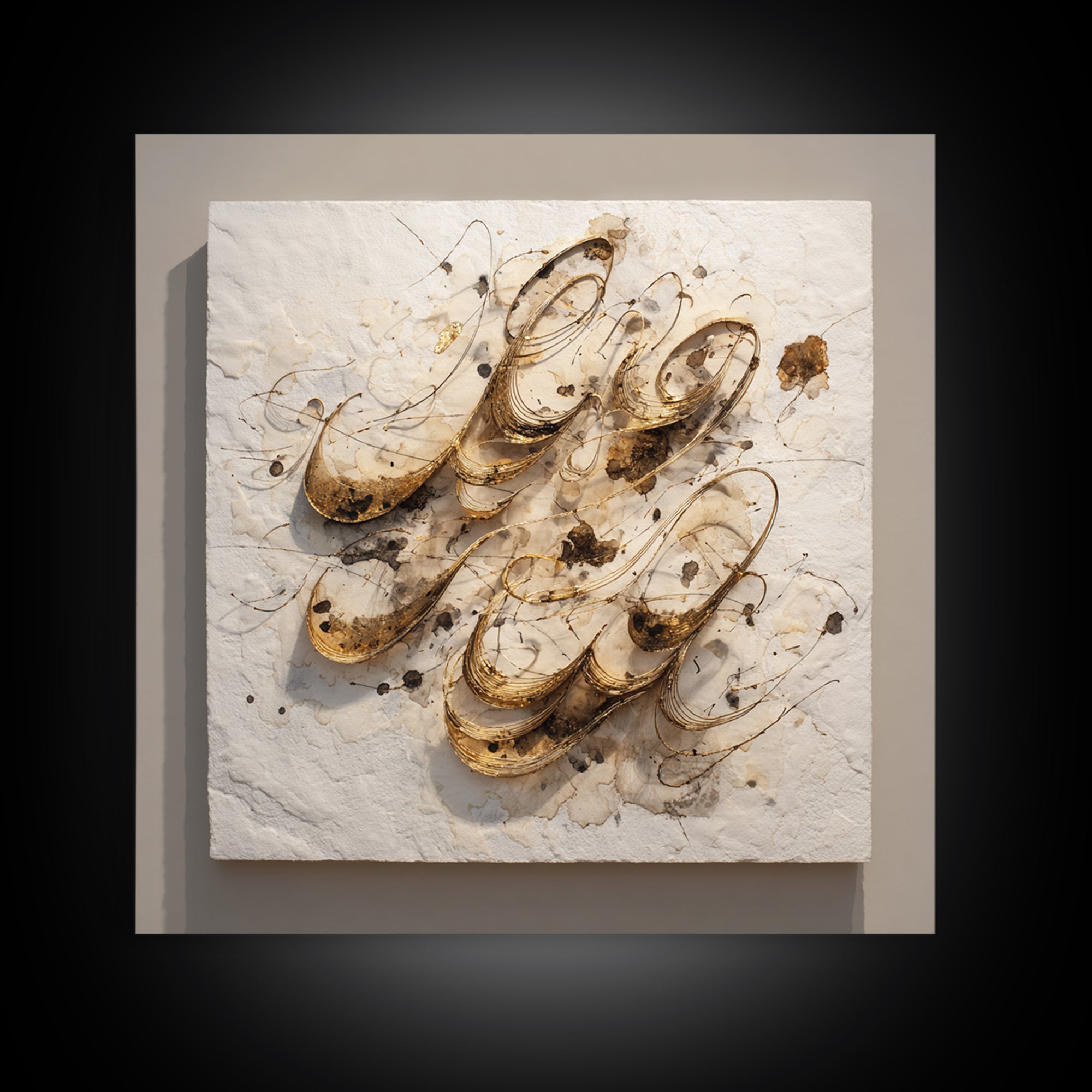 Gold Leaf Calligraphic Spiral on Plaster Surface Canvas Print, Calligraphy Art, Modern Decor, Living Room Decor, Oil Painting, CAL-1x1-86