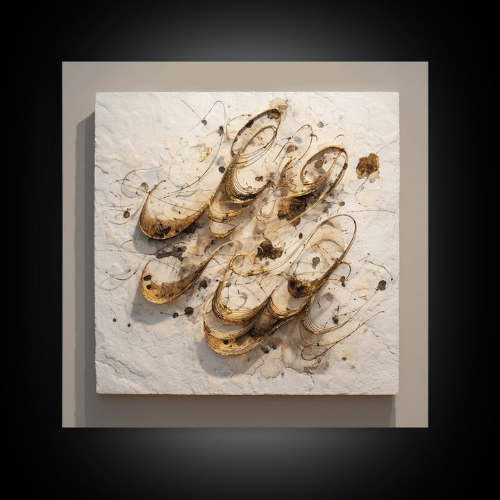 Gold Leaf Calligraphic Spiral on Plaster Surface Canvas Print, Calligraphy Art, Modern Decor, Living Room Decor, Oil Painting, CAL-1x1-86