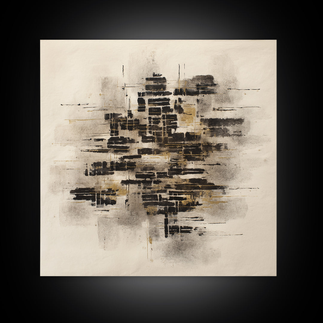 Expressive Musical Rhythm Painted as Ink Strokes Framed Canvas Print, Calligraphy Art, Painting, Living Room Decor, Script, CAL-1x1-96