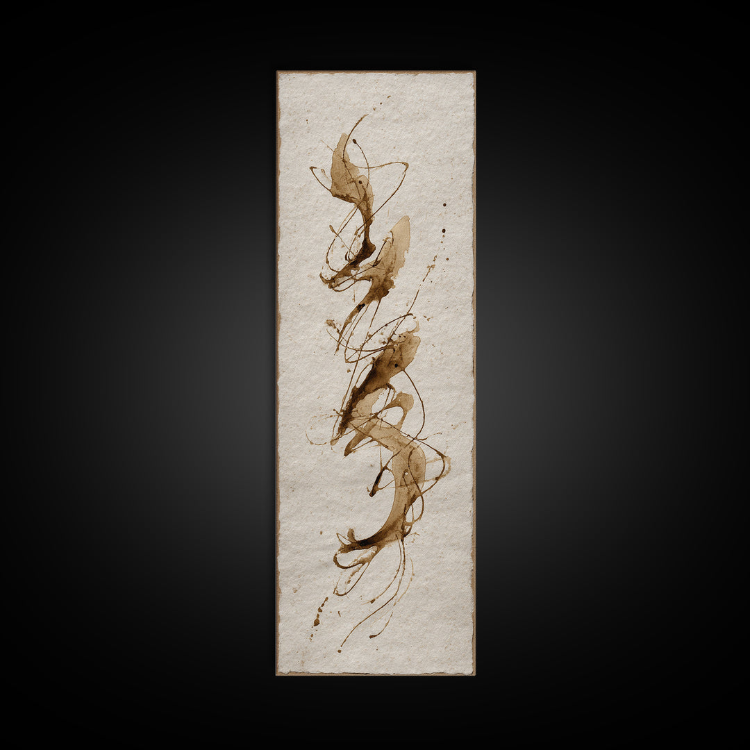 Abstract Gold Calligraphic Strokes on Ivory Paper Canvas Print, Calligraphy Art, Japanese Decor, Living Room Decor, Script, CAL-1x3-14
