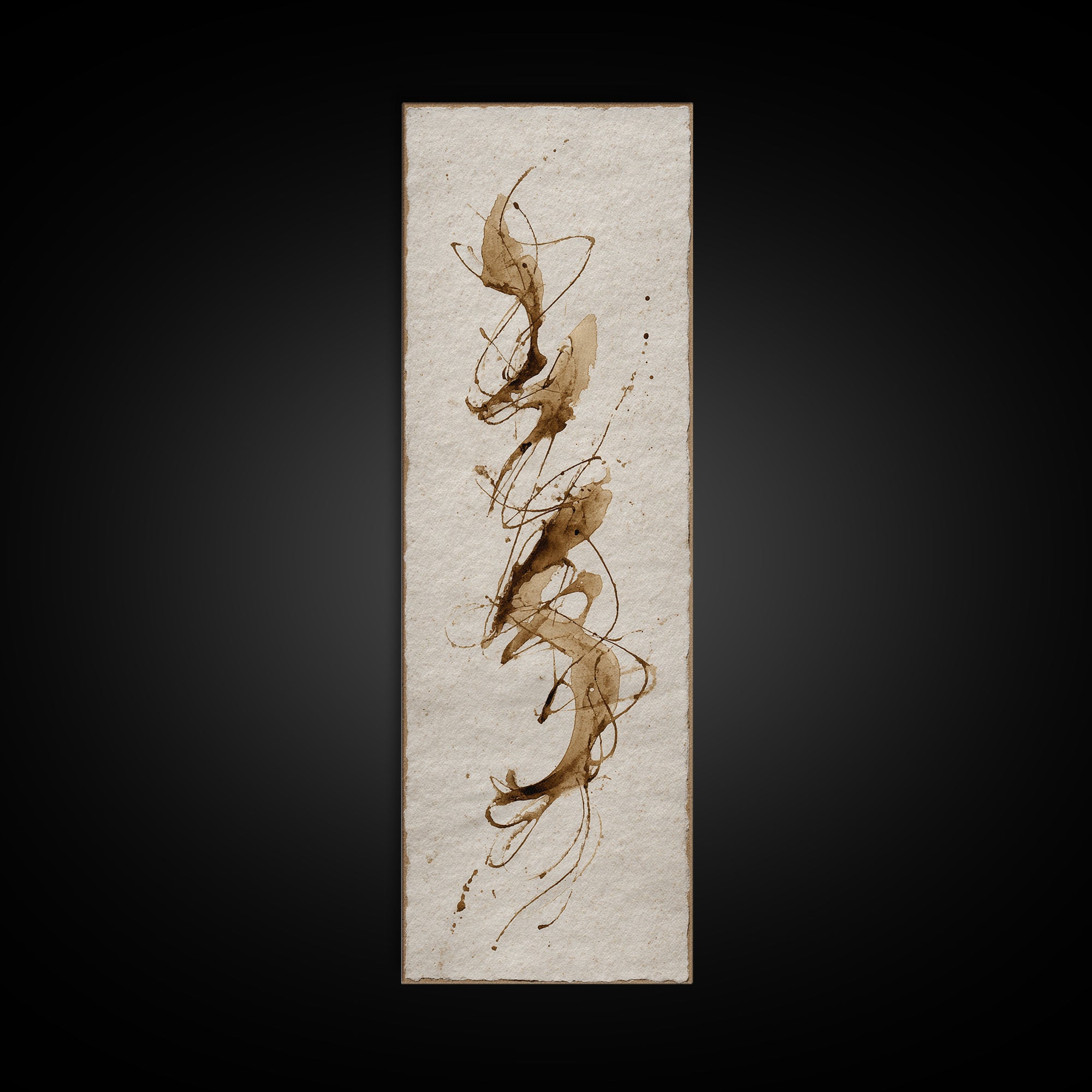 Abstract Gold Calligraphic Strokes on Ivory Paper Canvas Print, Calligraphy Art, Japanese Decor, Living Room Decor, Script, CAL-1x3-14