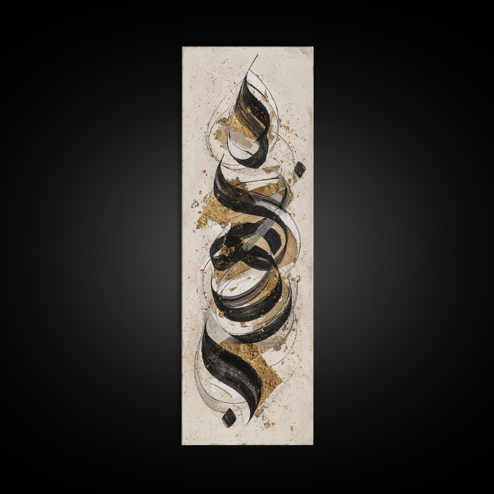 Arabic Ornamental Curves as Non Readable Art Framed Canvas Print, Calligraphy Art, Home Decor, Living Room Decor, Script, CAL-1x3-15