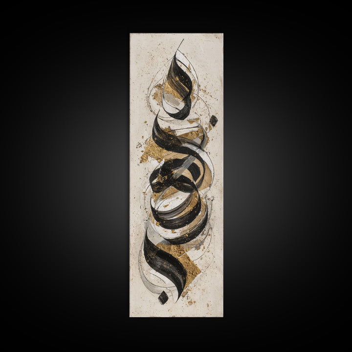 Arabic Ornamental Curves as Non Readable Art Framed Canvas Print, Calligraphy Art, Home Decor, Living Room Decor, Script, CAL-1x3-15