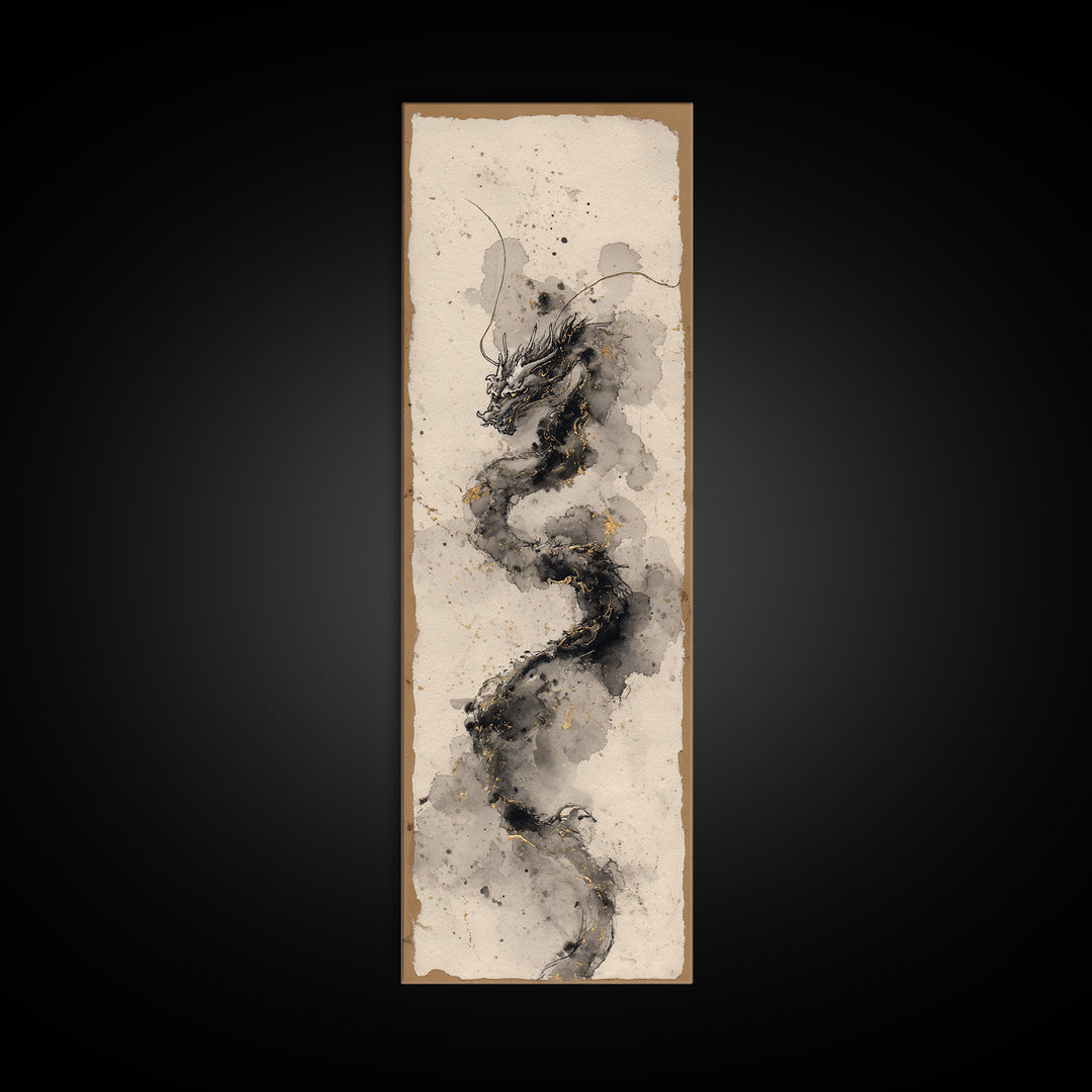 Ink Wash Dragon Curve Canvas Print, Calligraphy Art, Gallery Decor, Living Room Decor, Fine Art, Script, Contemporary Art, CAL-1x3-21