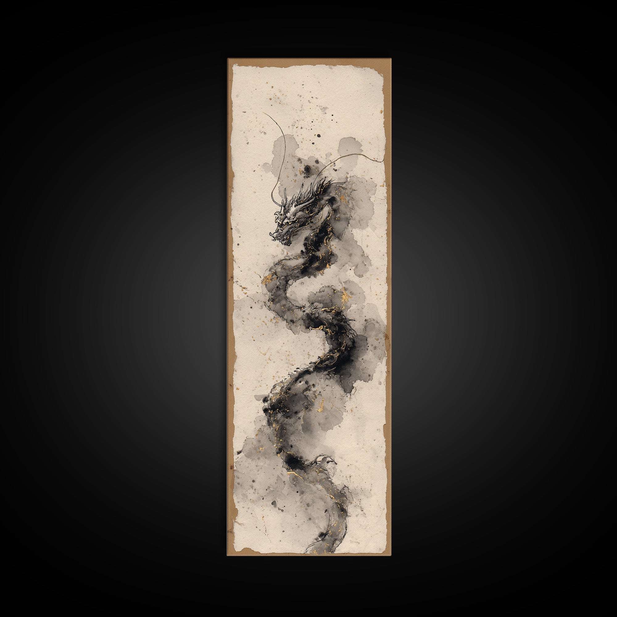 Ink Wash Dragon Curve Canvas Print, Calligraphy Art, Gallery Decor, Living Room Decor, Fine Art, Script, Contemporary Art, CAL-1x3-21