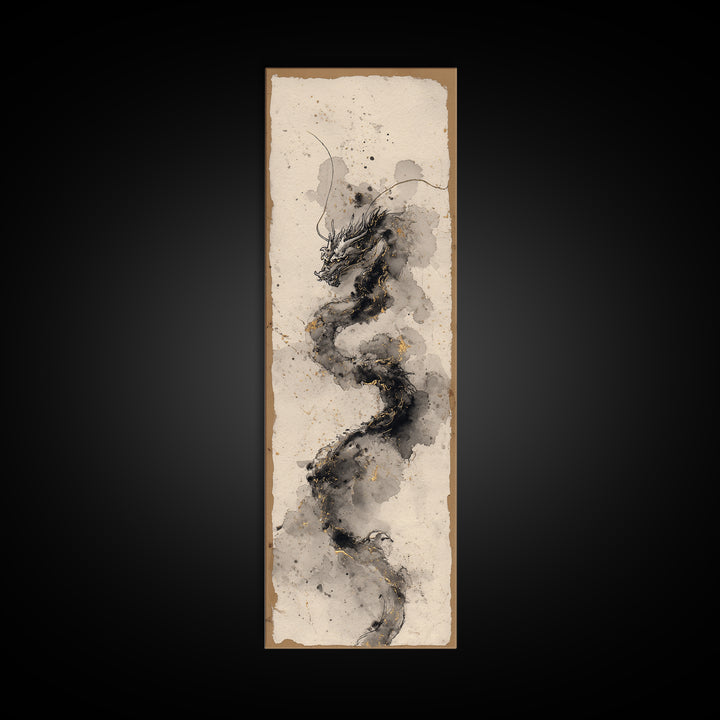 Ink Wash Dragon Curve Canvas Print, Calligraphy Art, Gallery Decor, Living Room Decor, Fine Art, Script, Contemporary Art, CAL-1x3-21