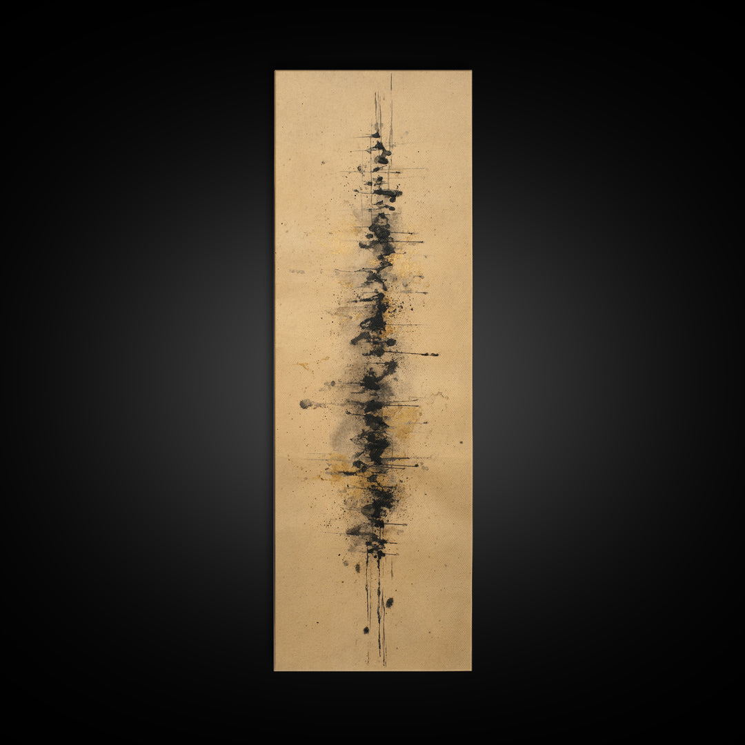 Ink Splatter and Long Brushstroke Composition Canvas Print, Calligraphy Art, Room Decor, Living Room Decor, Fine Art, Script, CAL-1x3-28