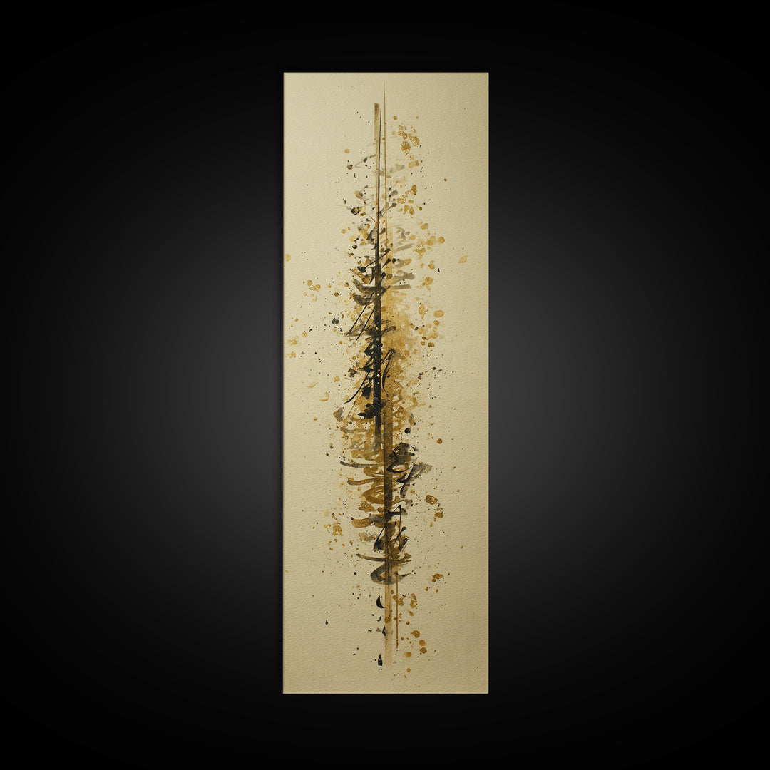 Abstract Gold Calligraphic Strokes on Ivory Paper Canvas Print, Calligraphy Art, Japanese Decor, Living Room Decor, Script, CAL-1x3-38